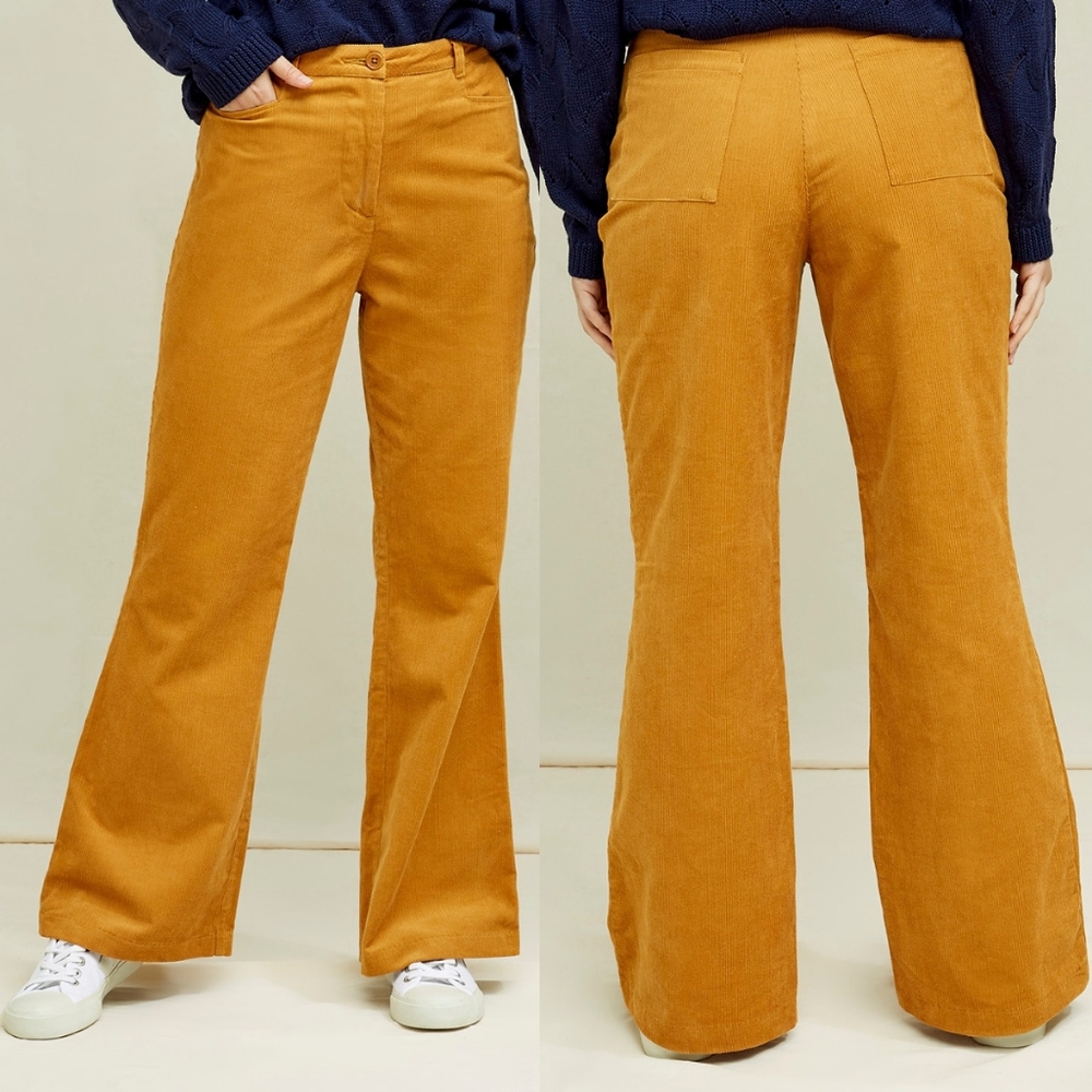 People Tree Luna Mustard Yellow Corduroy Trousers Sz US 6